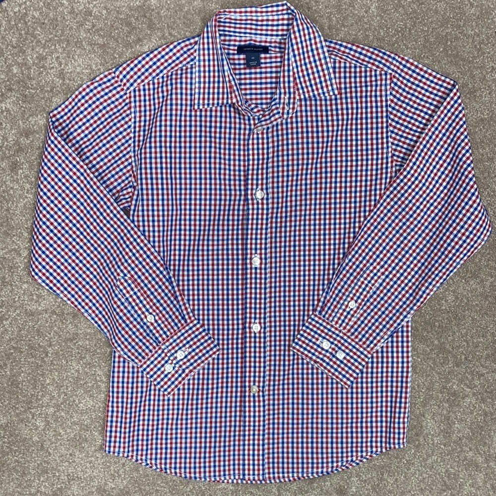Tommy Hilfiger red white blue plaid button down size 10